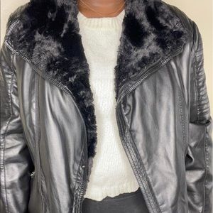 Black fur leathered jacket